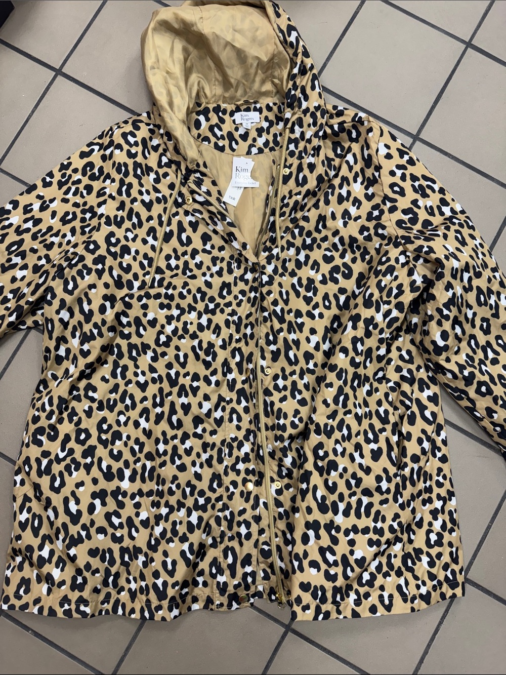Kim Rogers Tan and Black Leopard Print Hooded Bomber Jacket